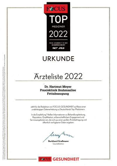 Focus Ärzte Empfehlung 2022 - Praxisklinik Brahmsallee